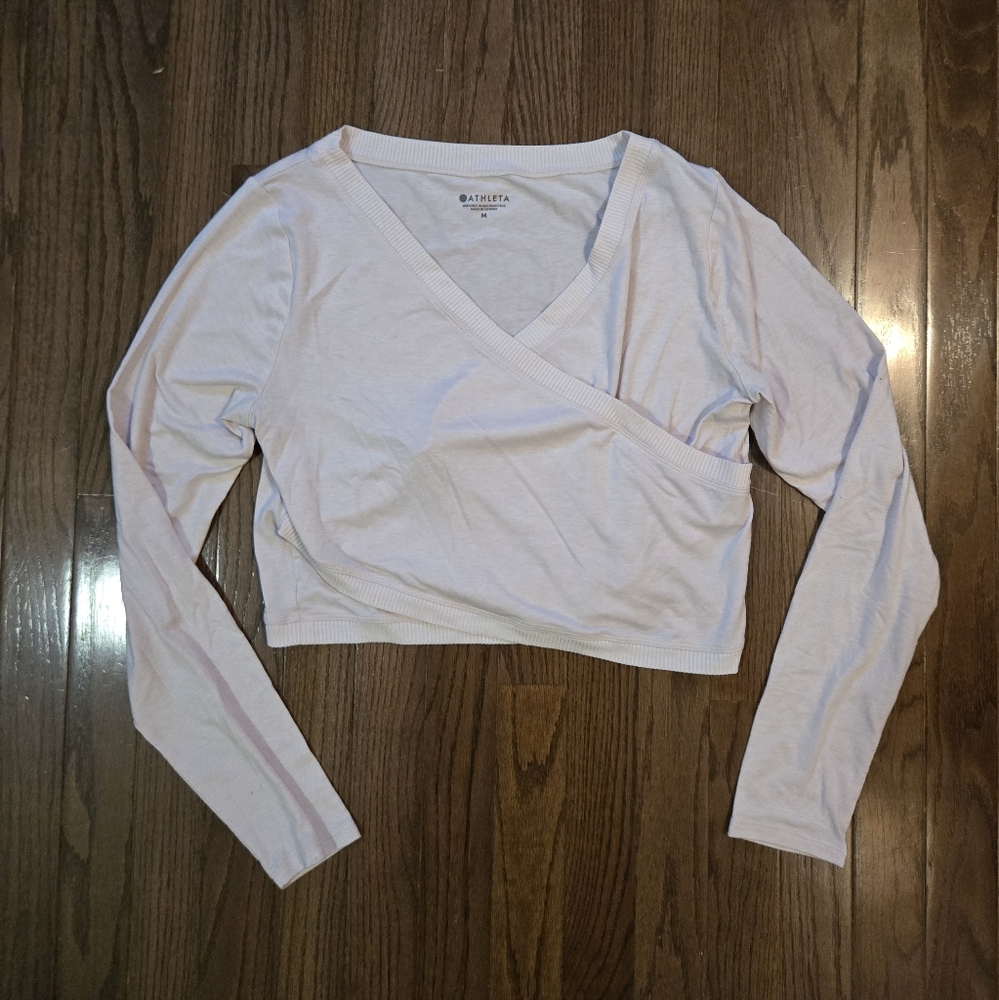 Athleta Pink Cropped Ballet Wrap Long Sleeve Top